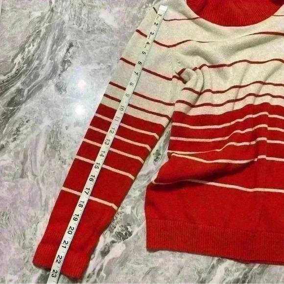 Banana Republic Sweater Women's Size M Cowl Neck Orange Striped Button Preppy - Picture 6 of 9